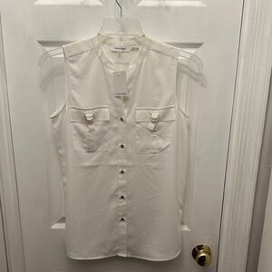 Calvin Klein Women's White Sleeveless Top Size S